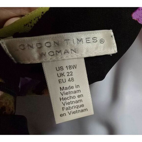 Floral multi color  Print V-Neck mock wrap Dress By London Times Woman 18W - Picture 7 of 7